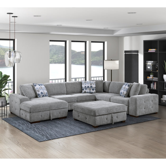 9624GY*5LC2R 5-Piece Sectional with Left Chaise, Pull-out Bed and Ottoman - 9624GY*5LC2R