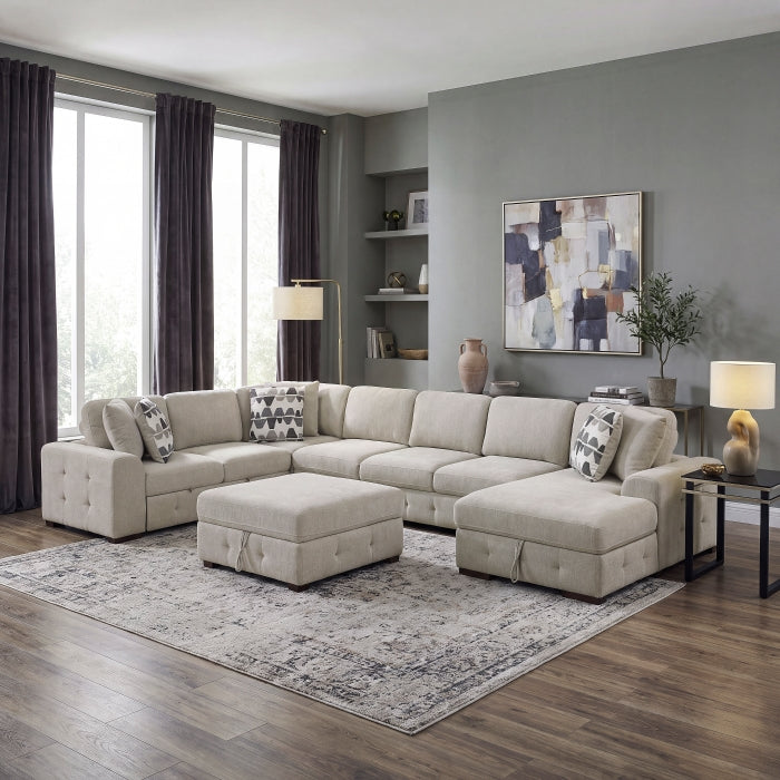 9624TP*62L1ACRCOT (6)6-Piece Sectional with Right Chaise, Pull-out Bed and Ottoman - 9624TP*62L1ACRCOT