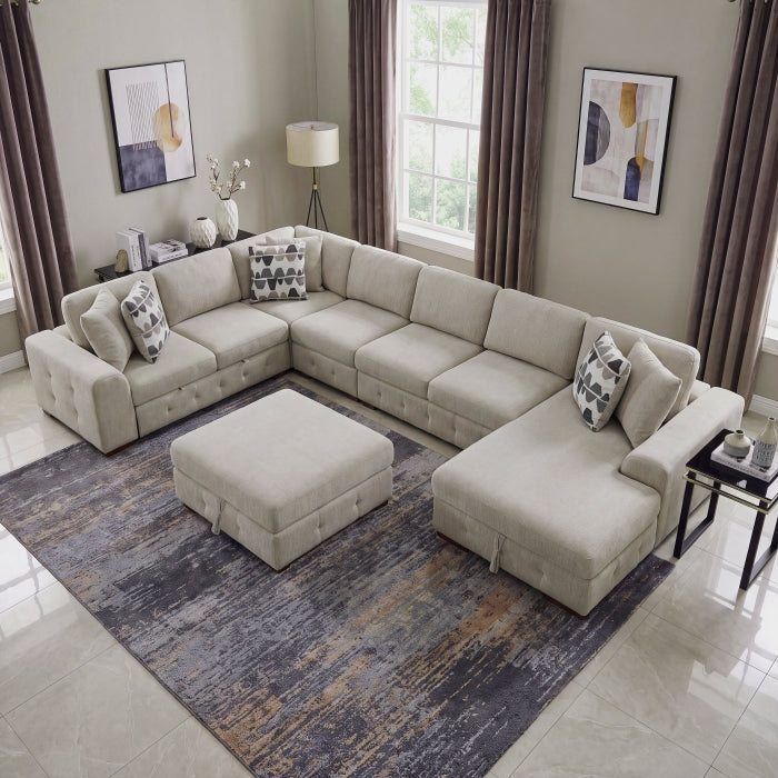9624TP*62L1ACRCOT (6)6-Piece Sectional with Right Chaise, Pull-out Bed and Ottoman - 9624TP*62L1ACRCOT