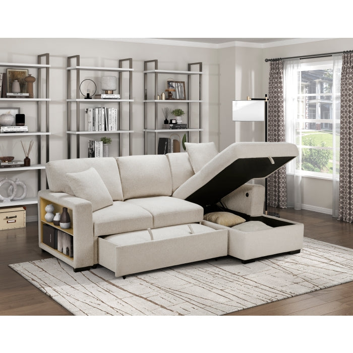 9630BE*22LRC (2)Sectional with Right Chaise, Pull-out Bed, Hidden Storage and Shelves, Charging Ports - 9630BE*22LRC