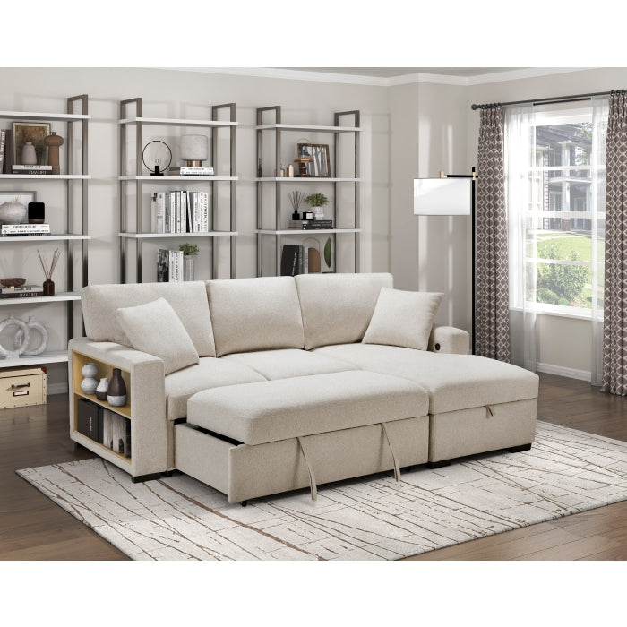 9630BE*22LRC (2)Sectional with Right Chaise, Pull-out Bed, Hidden Storage and Shelves, Charging Ports - 9630BE*22LRC