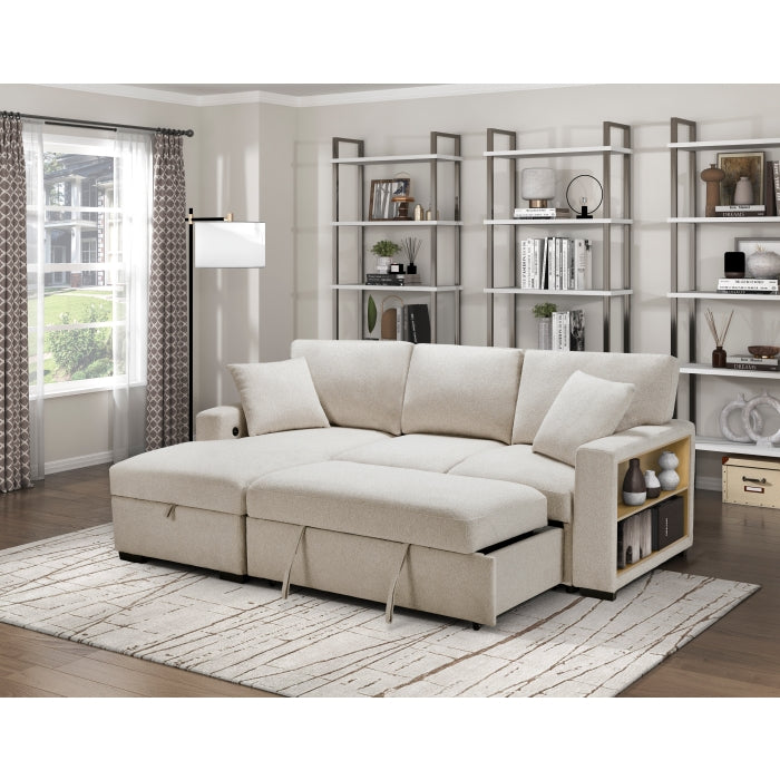 9630BE*2LC2R (2) Sectional with Left Chaise, Pull-out Bed and Hidden Storage, Charging Ports - 9630BE*2LC2R