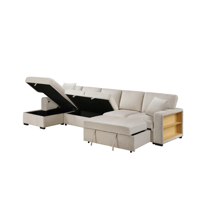 9630BE*3LC2R (3)Sectional with Left Chaise, Pull-out Bed, Hidden Storages  and Shelves, Charging Ports - 9630BE*3LC2R