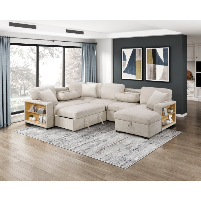 9630BE*42LRC (4)Sectional with Right Chaise, Pull-out Bed, Hidden Storages and Shelves, Charging Ports - 9630BE*42LRC