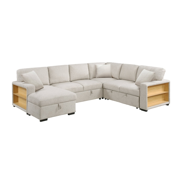 9630BE*4LC2R (4)Sectional with Left Chaise, Pull-out Bed, Hidden Storages and Shelves, Charging Ports - 9630BE*4LC2R