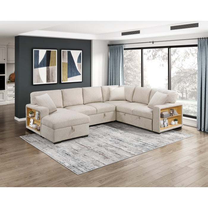 9630BE*4LC2R (4)Sectional with Left Chaise, Pull-out Bed, Hidden Storages and Shelves, Charging Ports - 9630BE*4LC2R