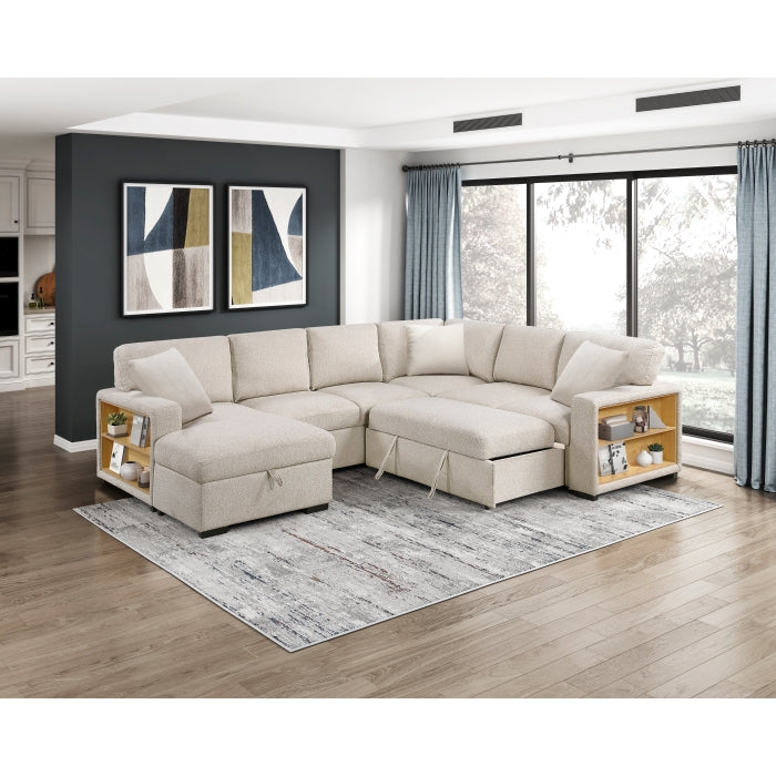 9630BE*4LC2R (4)Sectional with Left Chaise, Pull-out Bed, Hidden Storages and Shelves, Charging Ports - 9630BE*4LC2R
