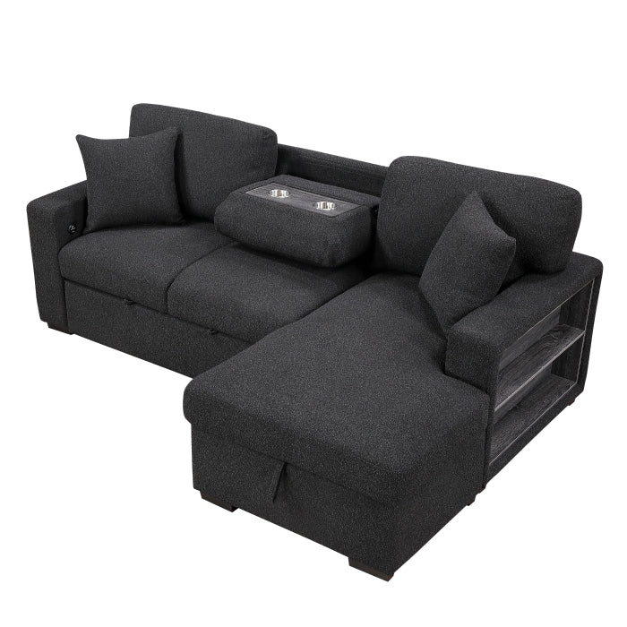 9630BK*22LRC (2)Sectional with Right Chaise, Pull-out Bed, Hidden Storage and Shelves, Charging Ports - 9630BK*22LRC