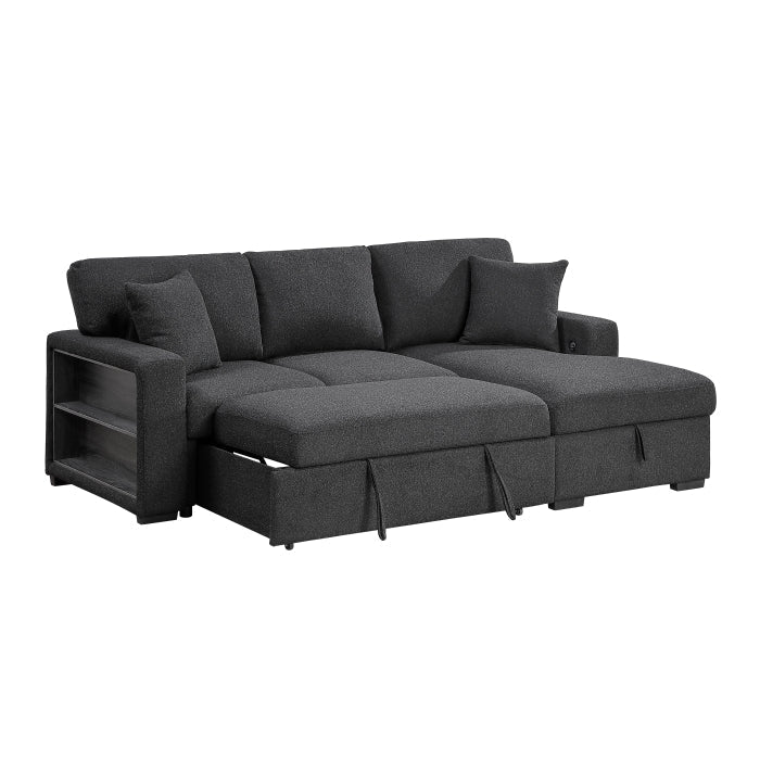 9630BK*22LRC (2)Sectional with Right Chaise, Pull-out Bed, Hidden Storage and Shelves, Charging Ports - 9630BK*22LRC