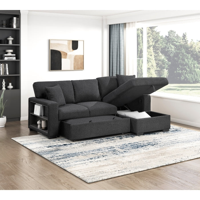 9630BK*22LRC (2)Sectional with Right Chaise, Pull-out Bed, Hidden Storage and Shelves, Charging Ports - 9630BK*22LRC