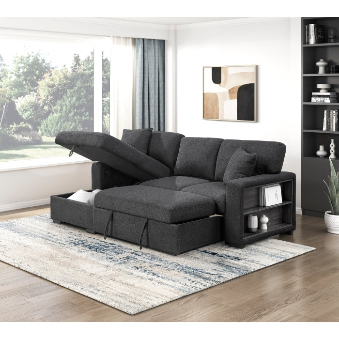 9630BK*2LC2R (2) Sectional with Left Chaise, Pull-out Bed and Hidden Storage, Charging Ports - 9630BK*2LC2R