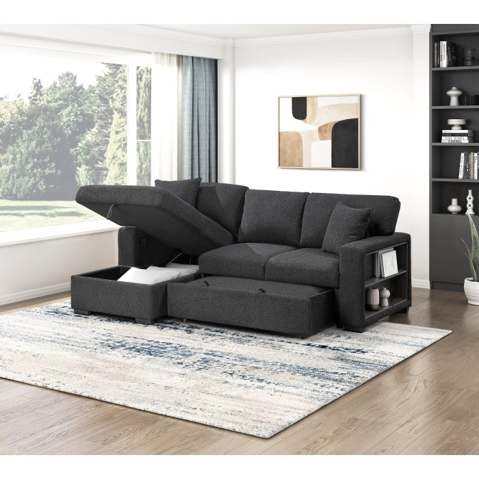 9630BK*2LC2R (2) Sectional with Left Chaise, Pull-out Bed and Hidden Storage, Charging Ports - 9630BK*2LC2R