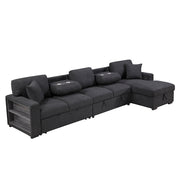 9630BK*32LRC (3)Sectional with Right Chaise, Pull-out Bed, Hidden Storages and Shelves, Charging Ports - 9630BK*32LRC