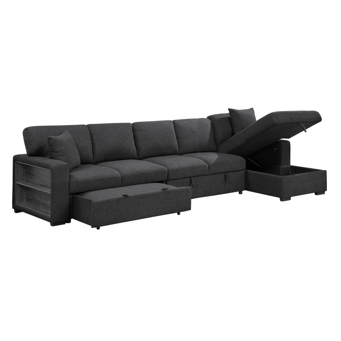 9630BK*32LRC (3)Sectional with Right Chaise, Pull-out Bed, Hidden Storages and Shelves, Charging Ports - 9630BK*32LRC