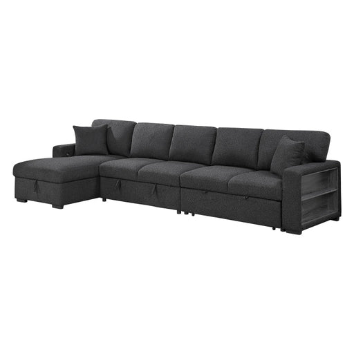 9630BK*3LC2R (3)Sectional with Left Chaise, Pull-out Bed, Hidden Storages  and Shelves, Charging Ports - 9630BK*3LC2R