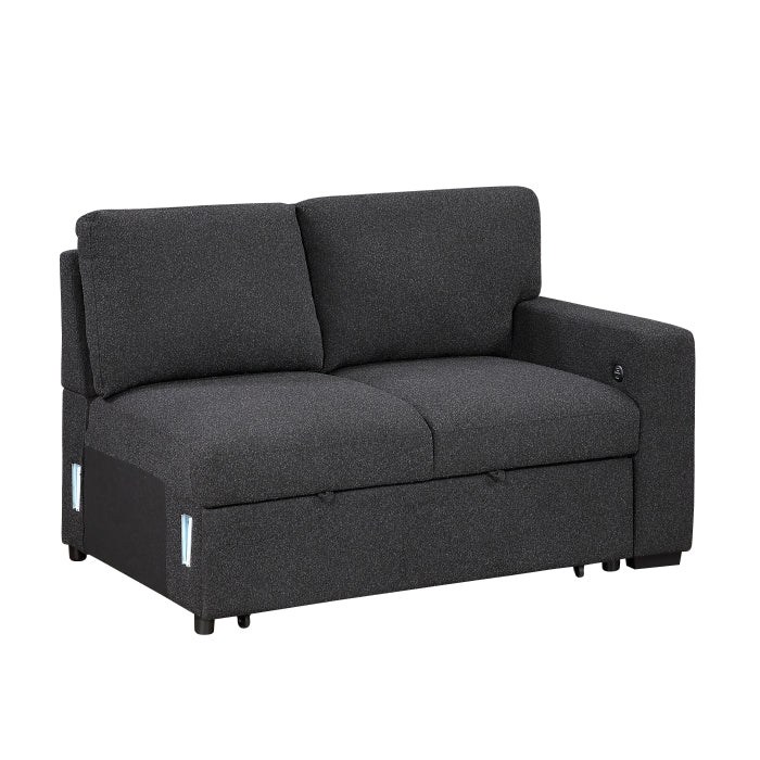 9630BK*3LC2R (3)Sectional with Left Chaise, Pull-out Bed, Hidden Storages  and Shelves, Charging Ports - 9630BK*3LC2R