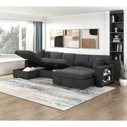 9630BK*3LC2R (3)Sectional with Left Chaise, Pull-out Bed, Hidden Storages  and Shelves, Charging Ports - 9630BK*3LC2R