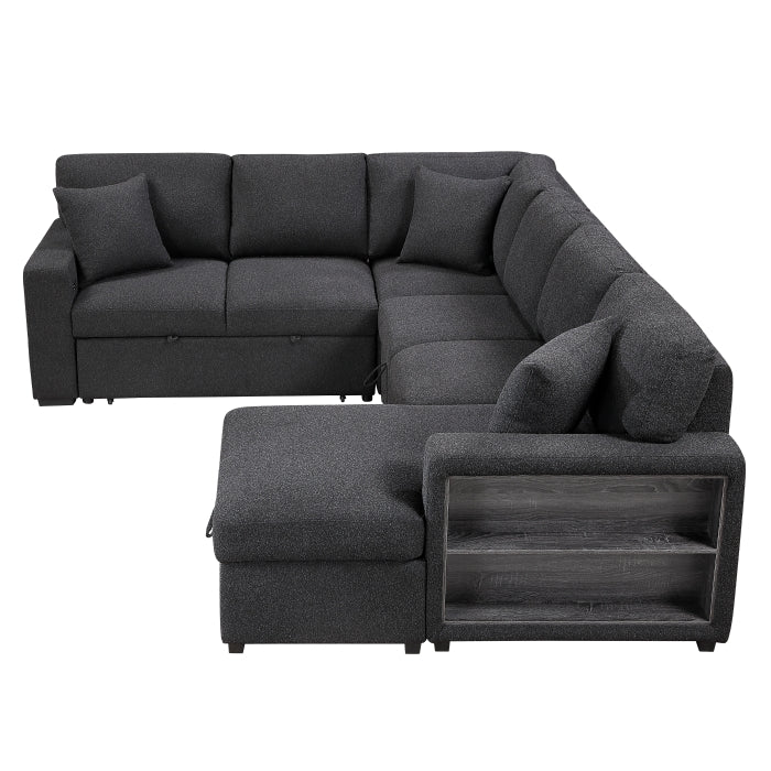 9630BK*42LRC (4)Sectional with Right Chaise, Pull-out Bed, Hidden Storages and Shelves, Charging Ports - 9630BK*42LRC