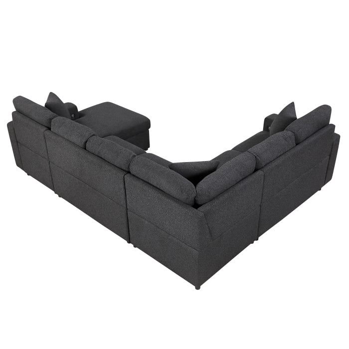 9630BK*42LRC (4)Sectional with Right Chaise, Pull-out Bed, Hidden Storages and Shelves, Charging Ports - 9630BK*42LRC