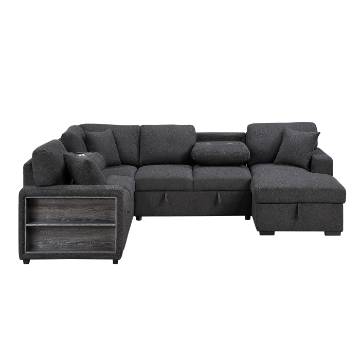 9630BK*42LRC (4)Sectional with Right Chaise, Pull-out Bed, Hidden Storages and Shelves, Charging Ports - 9630BK*42LRC