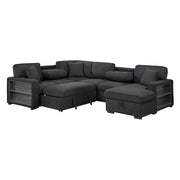 9630BK*42LRC (4)Sectional with Right Chaise, Pull-out Bed, Hidden Storages and Shelves, Charging Ports - 9630BK*42LRC