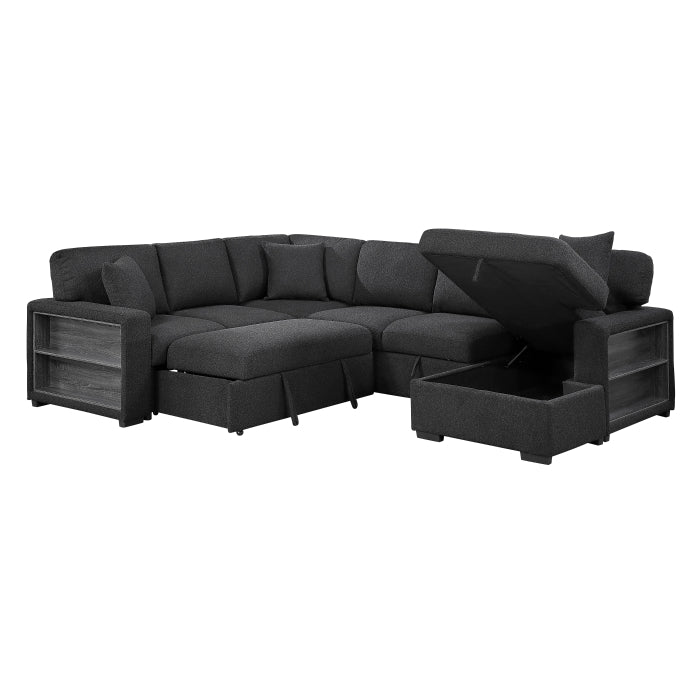 9630BK*42LRC (4)Sectional with Right Chaise, Pull-out Bed, Hidden Storages and Shelves, Charging Ports - 9630BK*42LRC
