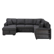 9630BK*4LC2R (4)Sectional with Left Chaise, Pull-out Bed, Hidden Storages and Shelves, Charging Ports - 9630BK*4LC2R