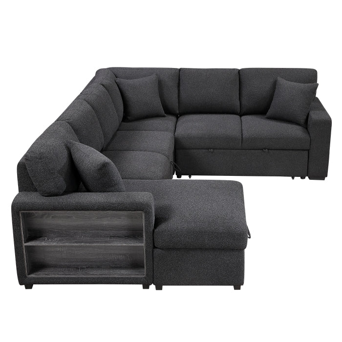 9630BK*4LC2R (4)Sectional with Left Chaise, Pull-out Bed, Hidden Storages and Shelves, Charging Ports - 9630BK*4LC2R