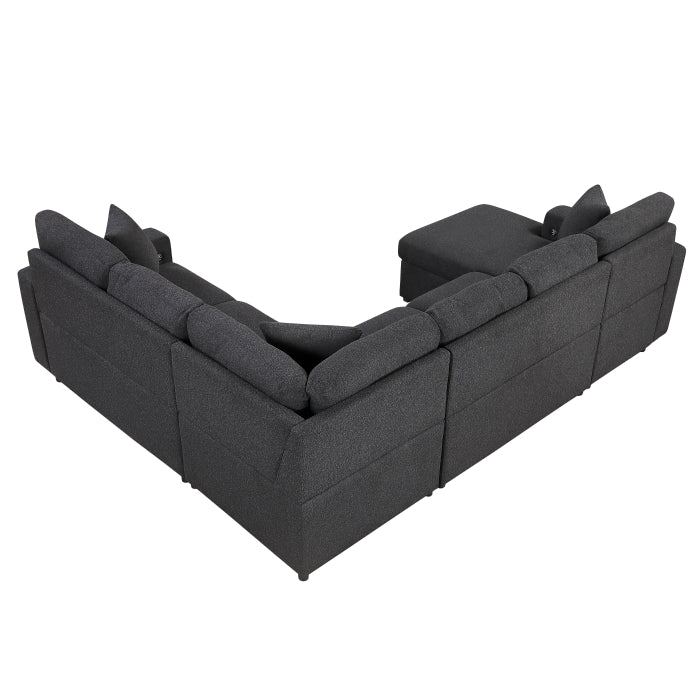 9630BK*4LC2R (4)Sectional with Left Chaise, Pull-out Bed, Hidden Storages and Shelves, Charging Ports - 9630BK*4LC2R