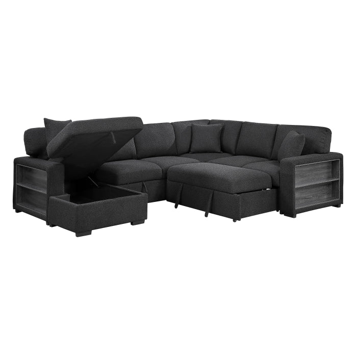 9630BK*4LC2R (4)Sectional with Left Chaise, Pull-out Bed, Hidden Storages and Shelves, Charging Ports - 9630BK*4LC2R