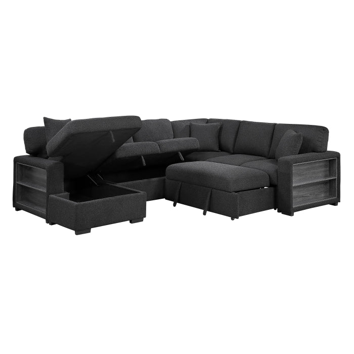 9630BK*4LC2R (4)Sectional with Left Chaise, Pull-out Bed, Hidden Storages and Shelves, Charging Ports - 9630BK*4LC2R