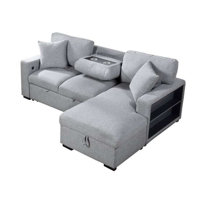 9630GY*22LRC (2)Sectional with Right Chaise, Pull-out Bed, Hidden Storage and Shelves, Charging Ports - 9630GY*22LRC