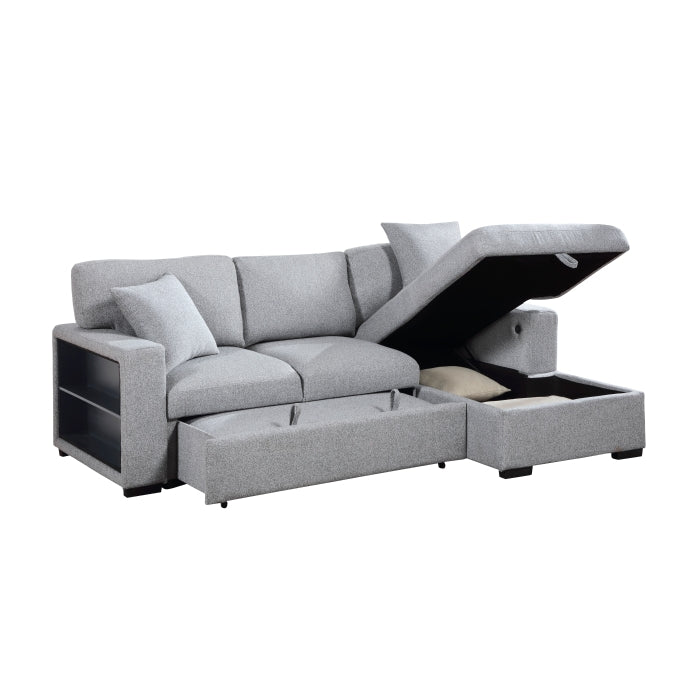 9630GY*22LRC (2)Sectional with Right Chaise, Pull-out Bed, Hidden Storage and Shelves, Charging Ports - 9630GY*22LRC