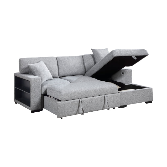 9630GY*22LRC (2)Sectional with Right Chaise, Pull-out Bed, Hidden Storage and Shelves, Charging Ports - 9630GY*22LRC