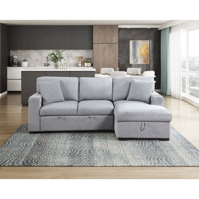 9630GY*22LRC (2)Sectional with Right Chaise, Pull-out Bed, Hidden Storage and Shelves, Charging Ports - 9630GY*22LRC