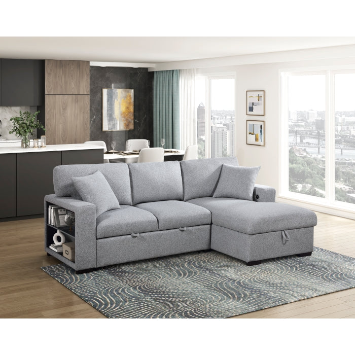 9630GY*22LRC (2)Sectional with Right Chaise, Pull-out Bed, Hidden Storage and Shelves, Charging Ports - 9630GY*22LRC