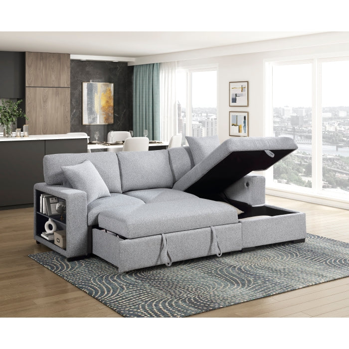 9630GY*22LRC (2)Sectional with Right Chaise, Pull-out Bed, Hidden Storage and Shelves, Charging Ports - 9630GY*22LRC