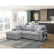 9630GY*2LC2R (2)Sectional with Left Chaise, Pull-out Bed, Hidden Storages and Shelves, Charging Ports - 9630GY*2LC2R