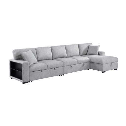 9630GY*32LRC (3)Sectional with Right Chaise, Pull-out Bed, Hidden Storages and Shelves, Charging Ports - 9630GY*32LRC