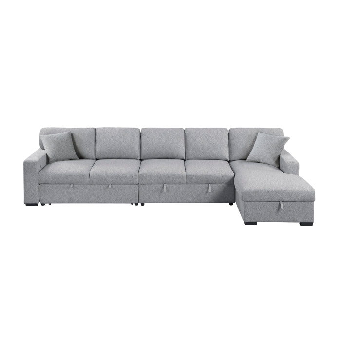 9630GY*32LRC (3)Sectional with Right Chaise, Pull-out Bed, Hidden Storages and Shelves, Charging Ports - 9630GY*32LRC