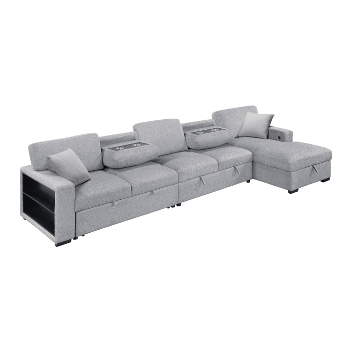 9630GY*32LRC (3)Sectional with Right Chaise, Pull-out Bed, Hidden Storages and Shelves, Charging Ports - 9630GY*32LRC