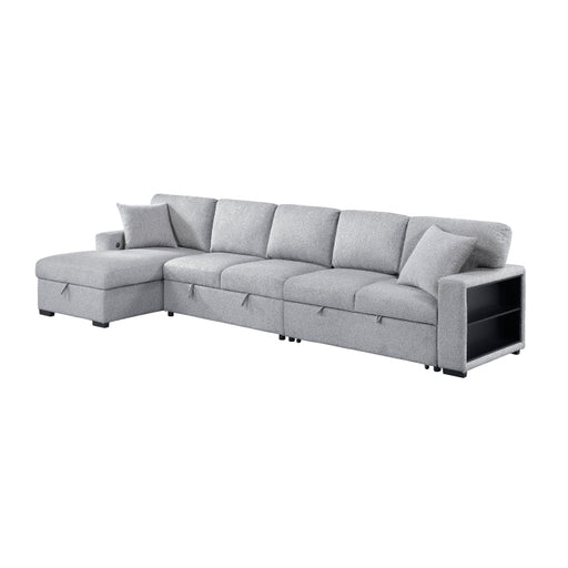9630GY*3LC2R (3)Sectional with Left Chaise, Pull-out Bed Hidden Storages and Shelves, Charging Ports - 9630GY*3LC2R