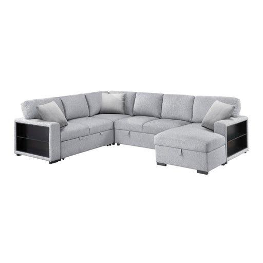 9630GY*42LRC (4)Sectional with Right Chaise, Pull-out Bed, Hidden Storages and Shelves, Charging Ports - 9630GY*42LRC