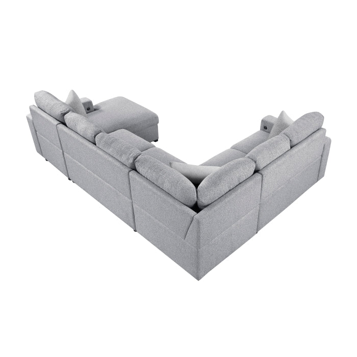 9630GY*42LRC (4)Sectional with Right Chaise, Pull-out Bed, Hidden Storages and Shelves, Charging Ports - 9630GY*42LRC