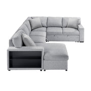 9630GY*4LC2R (4)Sectional with Left Chaise, Pull-out Bed, Hidden Storages  and Shelves, Charging Ports - 9630GY*4LC2R