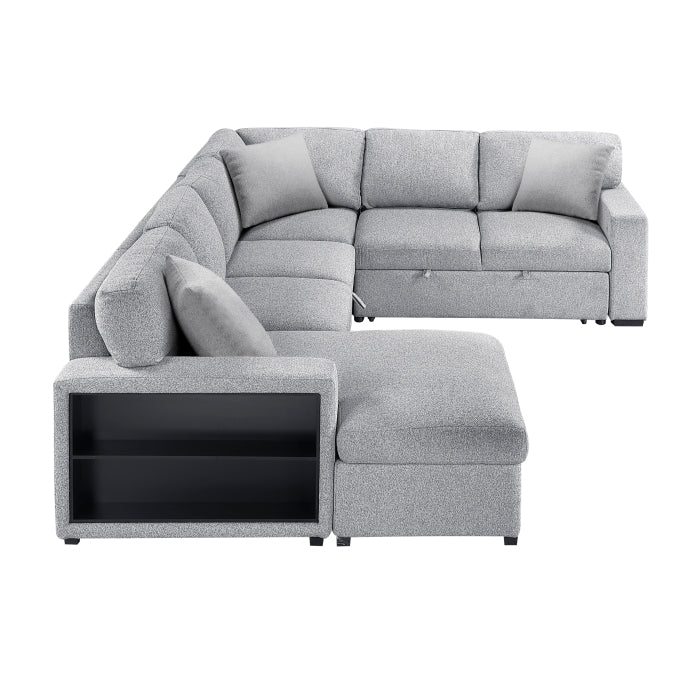 9630GY*4LC2R (4)Sectional with Left Chaise, Pull-out Bed, Hidden Storages  and Shelves, Charging Ports - 9630GY*4LC2R