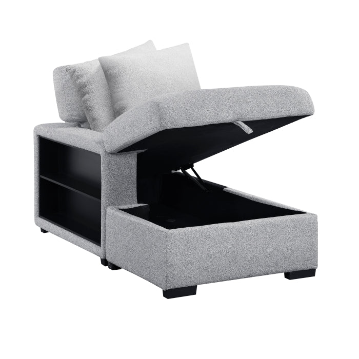 9630GY*4LC2R (4)Sectional with Left Chaise, Pull-out Bed, Hidden Storages  and Shelves, Charging Ports - 9630GY*4LC2R