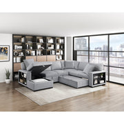 9630GY*4LC2R (4)Sectional with Left Chaise, Pull-out Bed, Hidden Storages  and Shelves, Charging Ports - 9630GY*4LC2R