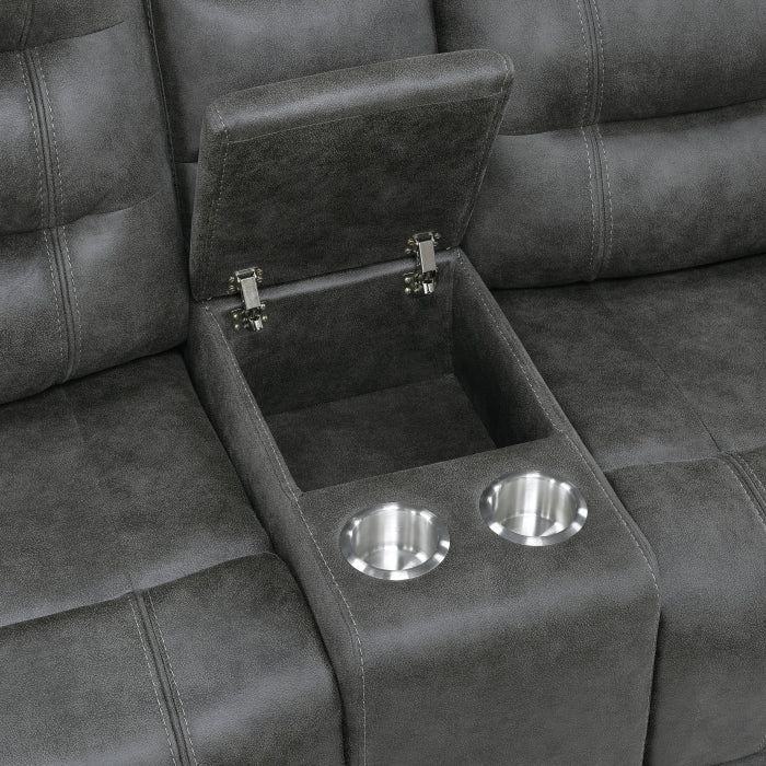 9634DGY-2 Double Reclining Love Seat with Center Console - 9634DGY-2
