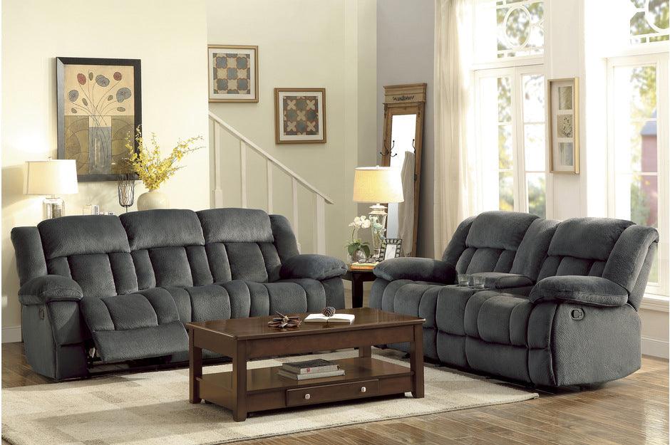 Laurelton Charcoal Double Glider Reclining Love Seat WCntr Console 9636Cc-2 | Homelegance